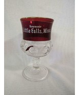 Little Falls, Minnesota Souvenir Kings Crown Ruby Flashed Water Goblet - £7.32 GBP