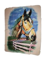 K&#39;s Novelties Horse Head Fence Farm 50x60 Polar Fleece Blanket Throw - £14.14 GBP