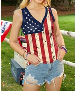 Nathalia Women’s 4th of July USA Flag Button V-neck Patriotic Tank Tops - €14,82 EUR