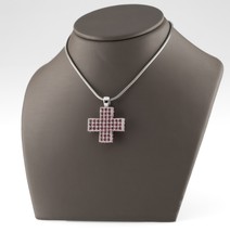 Plaqué Argent Swarovski Cristal Rose Incrusté Pendentif Croix W/15 &quot; Chaîne - $6,203.24 MXN