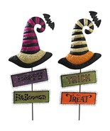 Gerson Company Set of 2 37-in Metal Witch&#39;s Hats w/Halloween Signs Yard ... - $87.49