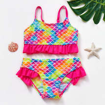 Toddler Girl Two Piece Fish Scale Swimsuit Elegant Sleeveless Adjustable Strap S - £11.98 GBP