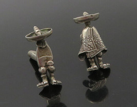 MEXICO 925 Sterling Silver - Vintage Man In Poncho &amp; Sombrero Cufflinks - TR2357 - £39.82 GBP