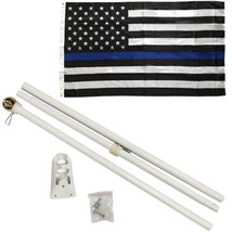 AES 2x3 2&#39;x3&#39; Police Memorial Thin Blue Line Flag White 6ft Pole Kit Gold Ball T - £23.49 GBP
