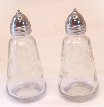 Heritage Princess House Salt &amp; Pepper Shakers Gray Cut Floral Designs Clear - £19.83 GBP