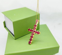 2Ct Round Cut Lab-Created Pink Ruby Women Cross Pendant 14k Yellow Gold Plated - £131.27 GBP