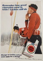 1961 Print Ad Lucky Strike Cigarettes Snow Skier Smoking on Slope - £16.21 GBP