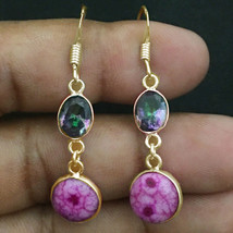 925 Plata de Ley Solar &amp; Mystic Cuarzo Oro / Chapado en Oro Rosa Pendientes - £25.56 GBP+