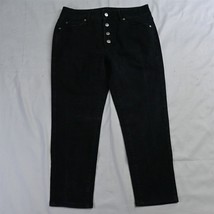 Tahari 10 / 30 Emily Mid Rise Button Fly Capri Black Stretch Denim Jeans - £11.54 GBP