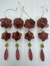 Set Of 4 Vintage Red/Orange/Green 4 Tier Lucite Jeweled Dangle Ornaments 7”L - £22.19 GBP