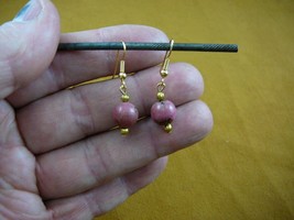 (EE-486-1) one bead 10 mm Pink rhodonite White Mother of pearl dangle earrings - £9.77 GBP
