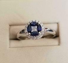 3Ct Marquise Cut Blue Sapphire Diamond Halo Engagement Ring 14K White Gold Over - £76.37 GBP