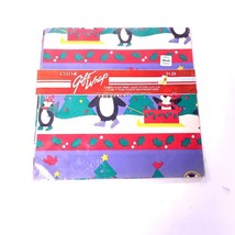VTG CHRISTMAS WRAPPING PAPER GIFT WRAP Penquin 2 sheet 1&#39;8&quot; x 2&#39;2&quot; - $9.89