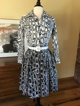 Vintage Serbin Of Florida Pinup Dress 1950s ~ Fit Flare ~ Geometric Pop 4-6 - £51.27 GBP