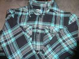 Hawk Boys size M Green and Black plaid button down long sleeve - £7.08 GBP