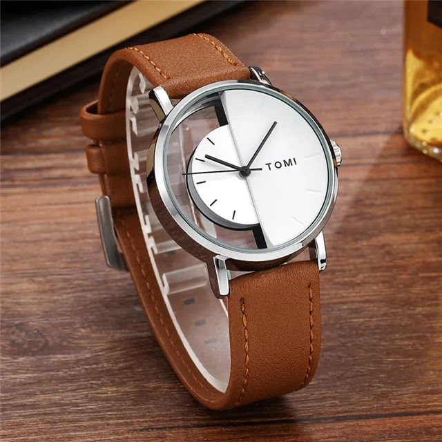  transparent unisex watch clock for men women couple geek stylish leather wrist watches thumb200