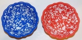 Pair Pioneer Woman Melamine Country Splatter Coral &amp; Blue 5 1/4&quot; DIP/PREP Bowls - £14.23 GBP