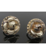 MEXICO 925 Sterling Silver - Vintage Sculpted Flower Non Pierce Earrings... - $845.64 MXN