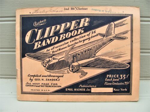 1936 Ascher&#39;s Clipper Band Book Clarinet 36 Grade School Band Songs Kenn... - $4.95