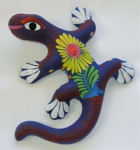 Ceramic Clay Lizard Salamander Figurine Hand-painted Mexican Wall Art 6&quot; L9 - £14.85 GBP