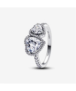 925 Sterling Silver Sparkling Halo Hearts Ring,For Fit Delicate Necklaces - $42.20 CAD
