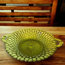 Indiana Glass Co. Avocado Green Honeycomb 2 Handled Relish Dish Bowl Tray MCM - £13.33 GBP