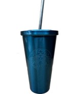 Starbucks Rare 2015 Teal Metallic Metal Mermaid Cold/Hot Tumbler 16oz w/... - $27.01 CAD