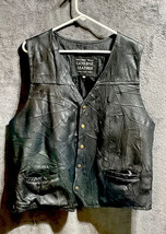 Men’s Vintage Black Genuine Italian Leather Vest Stone Design Size Xl - £11.96 GBP