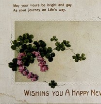 New Year Greeting Victorian Postcard Clover 1900s Embossed PCBG11B - $19.99