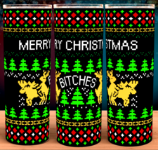 Merry Christmas Bitches Funny Ugly Christmas Sweater Adult Tumbler - £15.69 GBP