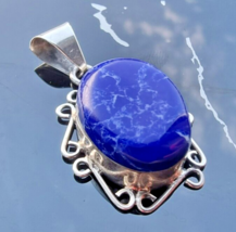 925 Sterling Silver Natural Blue Oval 14x9 Mm. L API S Lazuli Pendant - $45.82