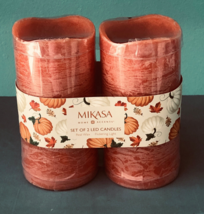 Mikasa 2-pc Flameless LED Dancing Flame Pillar Pumpkin Wax Battery Operated 6x3&quot; - $33.29