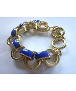 Banana Republic Blue enamel Rhinestone Gold plated chain Toggle Bracelet - £19.82 GBP