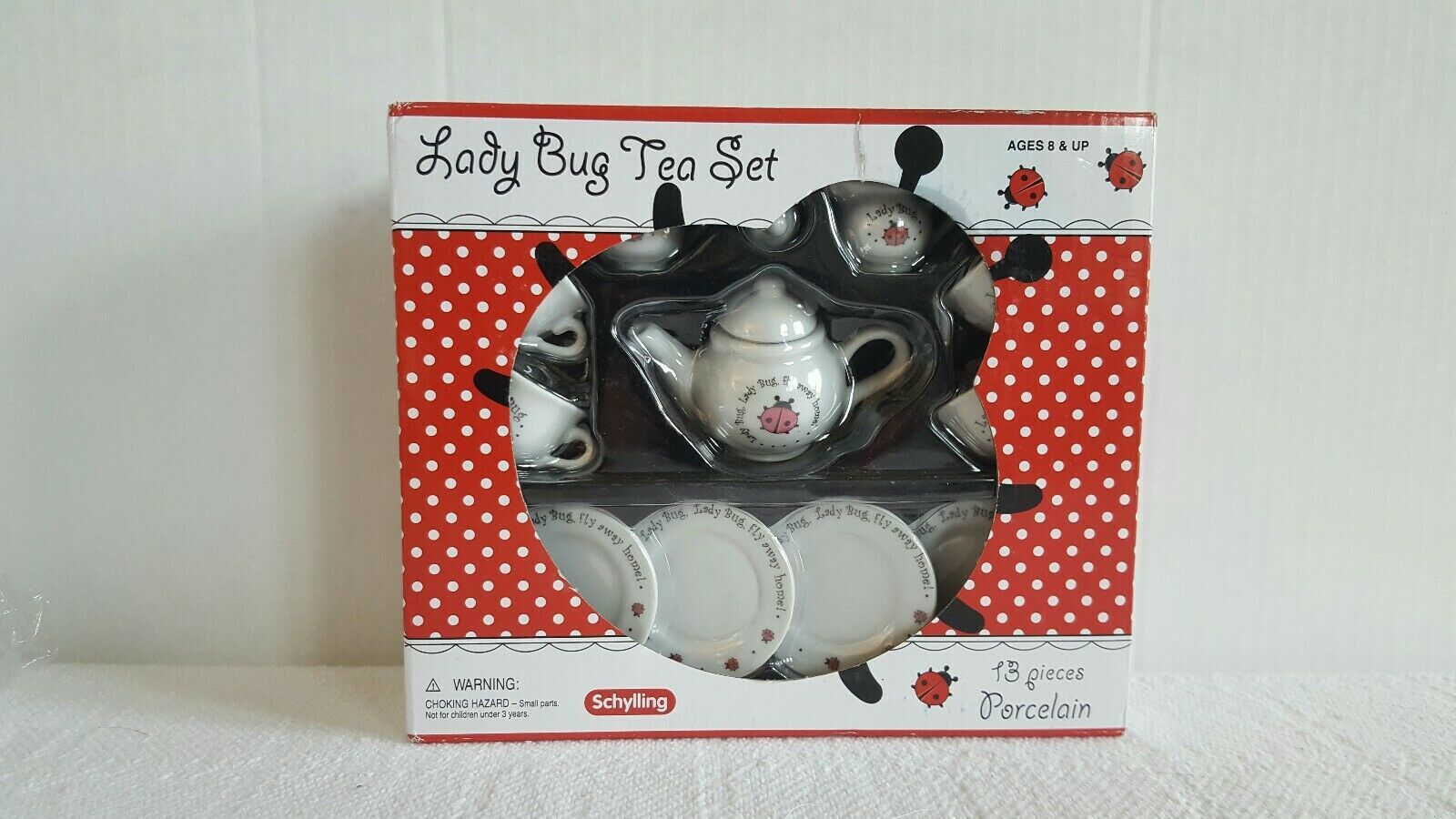 Lady Bug Tea Set By Schylling-13 Piece Make Believe Mini Tea Set Child Play Set - $12.99