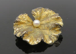 NAPIER 925 Silver - Vintage Petite Pearl Sculpted Flower Brooch Pin - BP4293 - £42.09 GBP