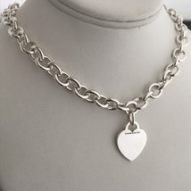 15.5&quot; Tiffany &amp; Co Sterling Silver  Blank Heart Tag Necklace with Blue Box - £395.78 GBP