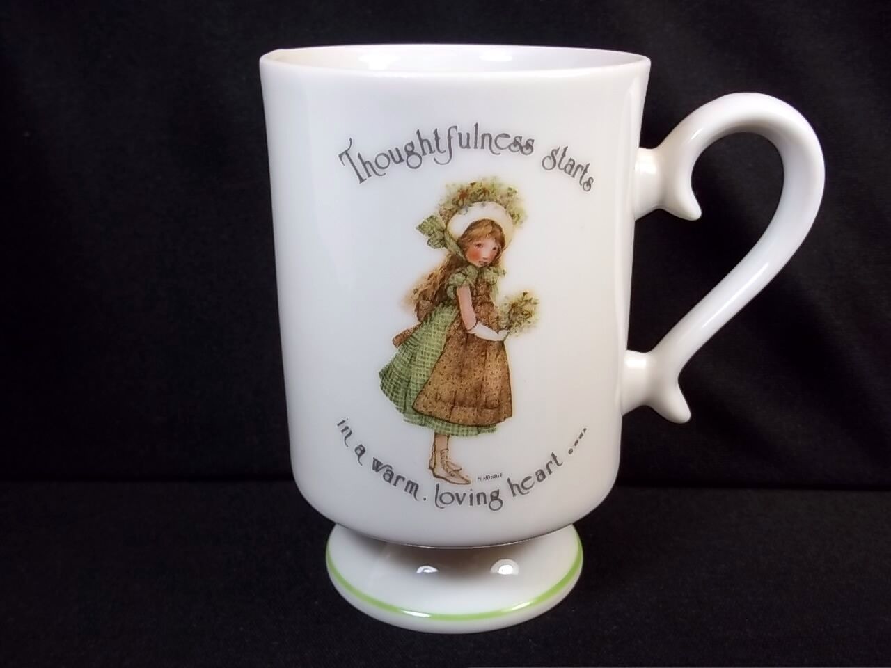 Primary image for Porcelain footed coffee mug Holly Hobbie Thoughtfulness starts 8 oz Japan 1974