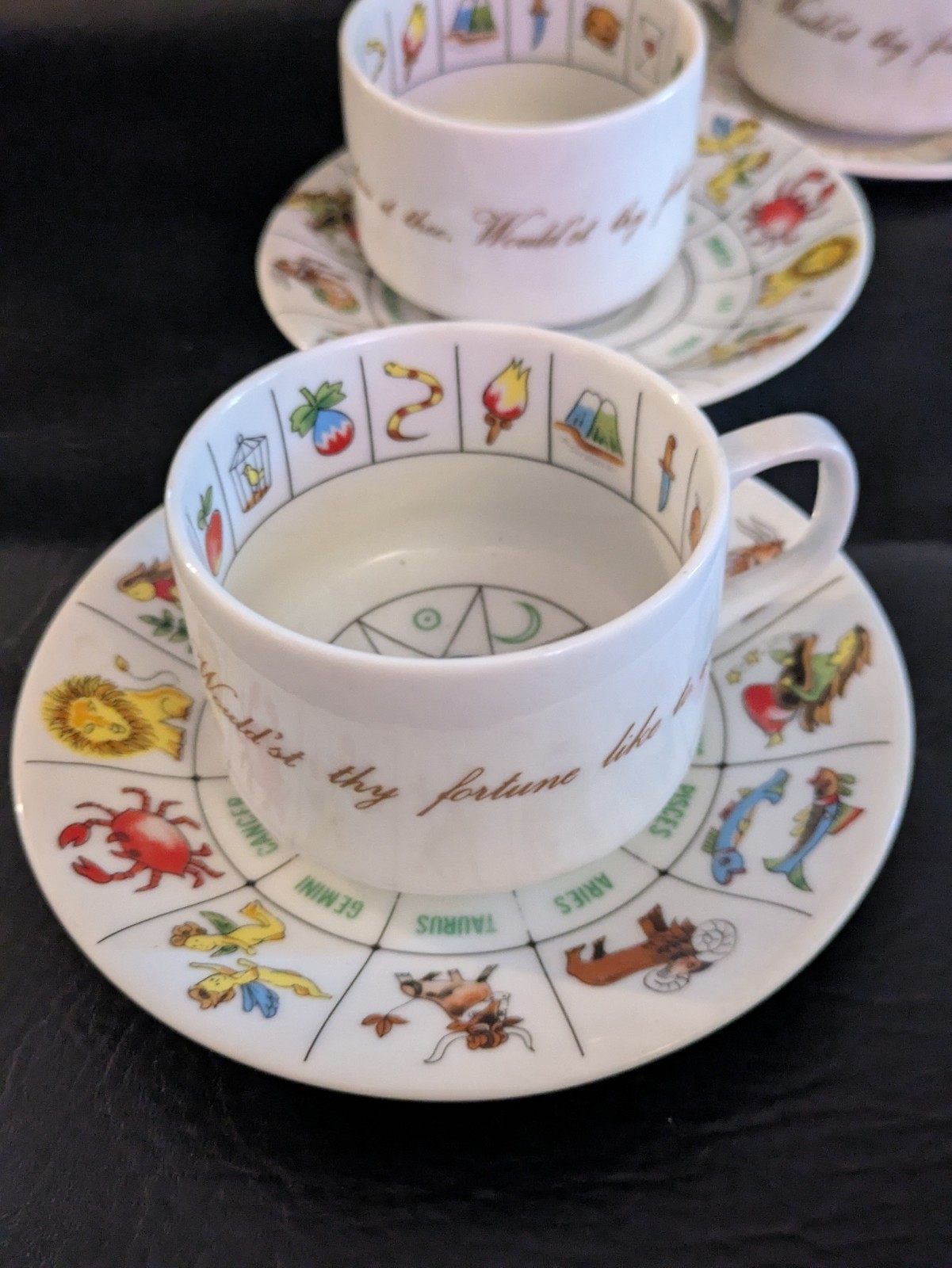 Set of 6 Shamrock Heart Horoscope Tea Reading Fortune Teller Cup Saucer Item image 7