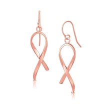 14k Rose Gold Polished Cute Ribbon Style 1.5&quot; Length x 0.63&quot; Width Drop Earrings - £185.86 GBP