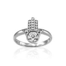 White Gold Hamsa Star of David Diamond Ring - $201.59+