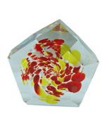 Pentagon Glass Floating Lava Paperweight Red Yellow Footed Faceted Signe... - $278.59 MXN