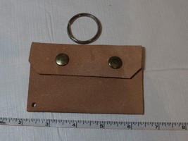 Handmade leather coin card holder tan leather 4 1/4&quot; X 2 3/4&quot; w/ ring - £10.11 GBP