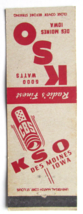 KSO - Des Moines, Iowa Radio Station CBS 20 Strike Matchbook Cover Matchcover IA - £1.59 GBP