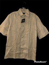 Vintage Men’s GEORGE Cotton Stripe Button Front Short Sleeve Shirt Jute ... - $19.24