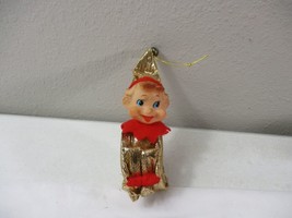 Vintage Christmas Gold Santa elf Knee hugger Pixie ornament noel japan nice - £43.08 GBP