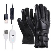 Black PU Leather Large USB Rechargeable Gloves Winter Warm Hands Outdoors - £21.76 GBP+