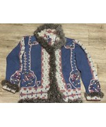 Roberta Frost Cardigan Sweater Alpaca Fur Trim Hand Knit Small Cottagecore - $135.26 CAD