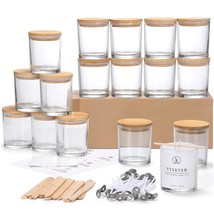 16 Pack, 10 Oz Thick Glass Candle Jars With Bamboo Lids And Candle Wick Kit - Bu - £49.56 GBP