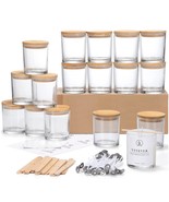 16 Pack, 10 Oz Thick Glass Candle Jars With Bamboo Lids And Candle Wick ... - £50.28 GBP