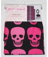 Betsey Johnson Colorful Pink Skulls Black Microfiber Shower Curtain NWT - $43.73 CAD